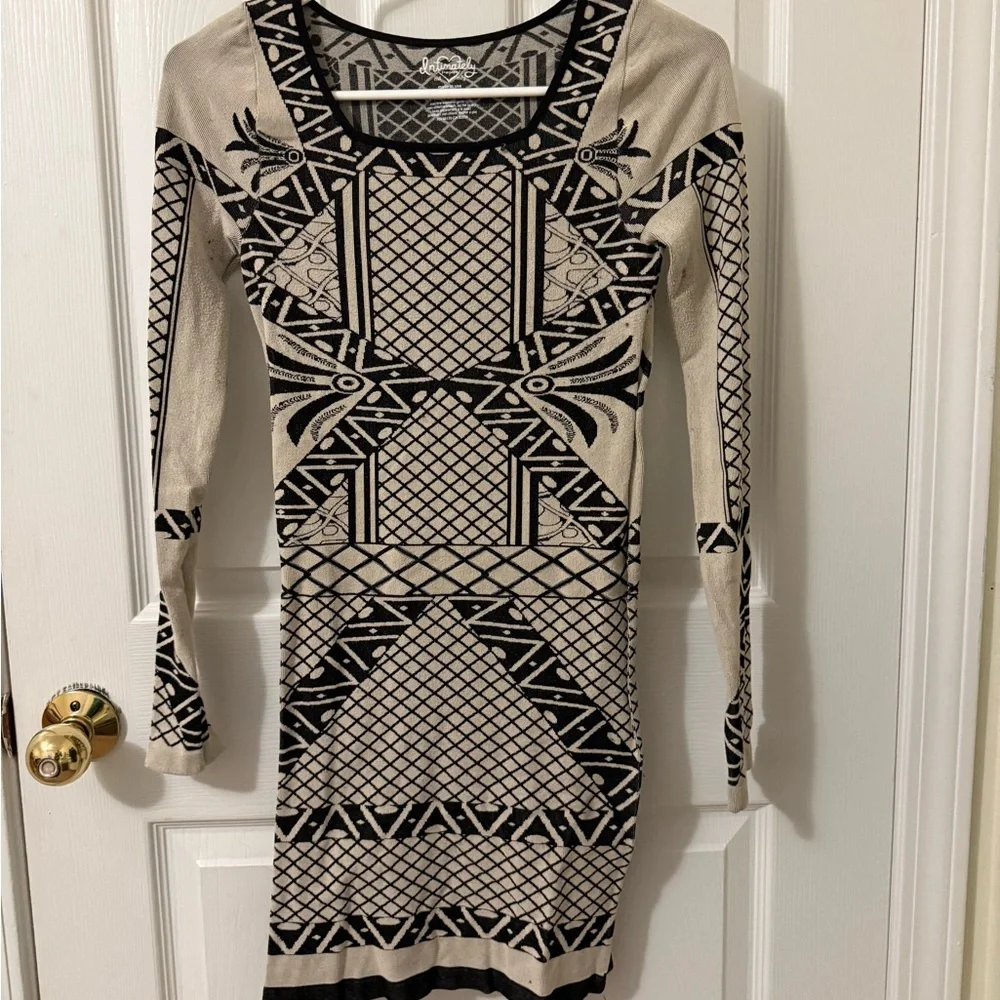 Free People Geometric Black and Tan Mini Dress